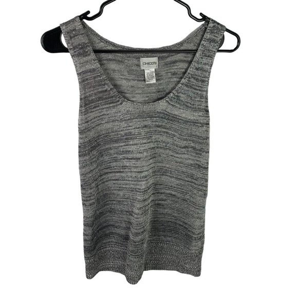 Chicos Size 0 Silver Metallic Tank Top Small Stretch Holiday Party Cocktail - Picture 1 of 5